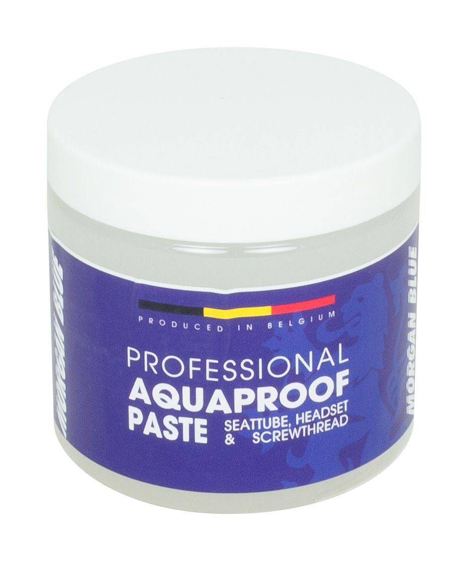 Morgan Blue Aqua Proof Paste installation compound on workshop surface, waterproof lubrication and sealant for bike maintenance