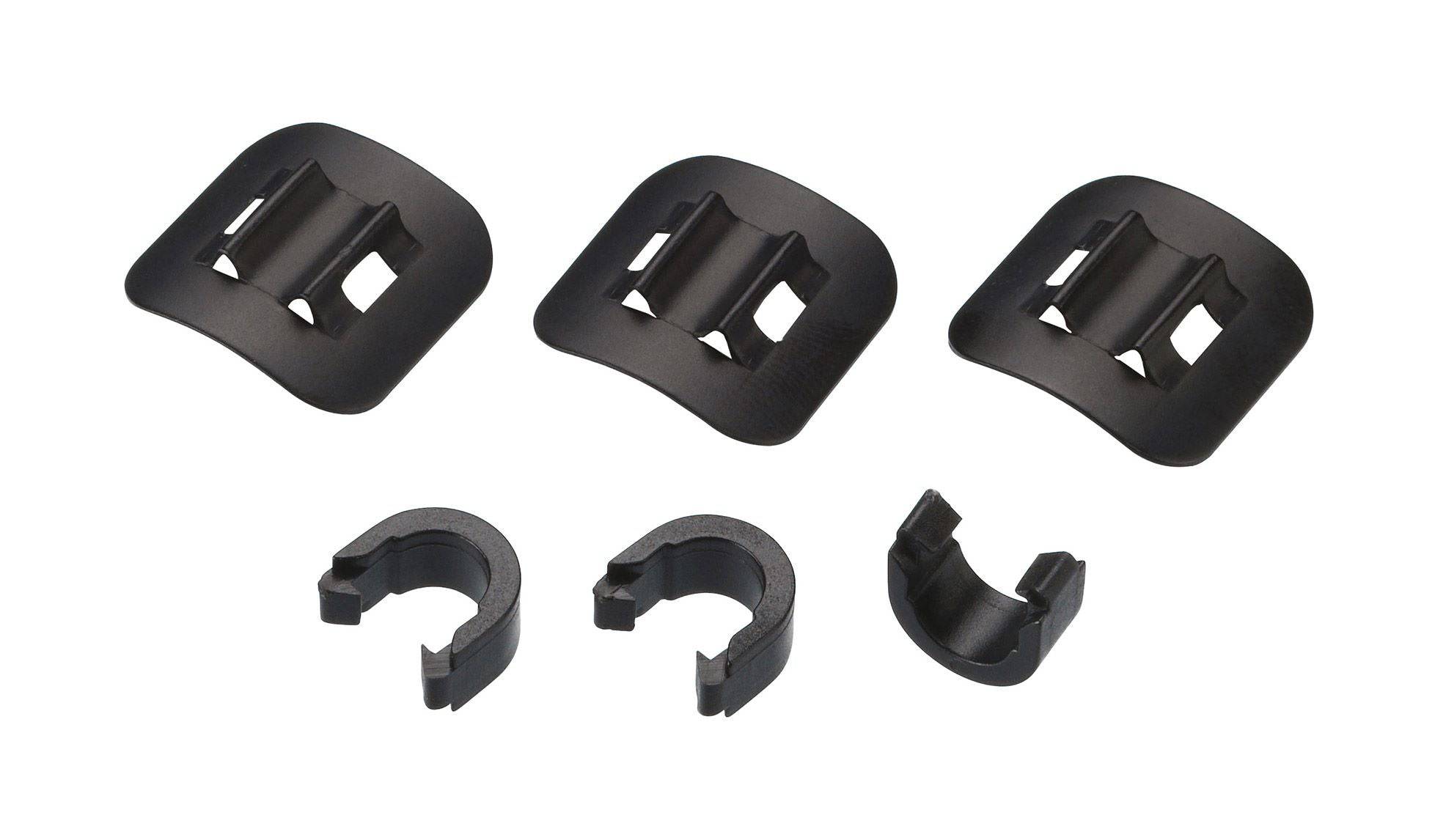 Set of three BBB HydroGuide adhesive hydraulic hose guides for bike cable management, designed to organize and secure hydraulic hoses.