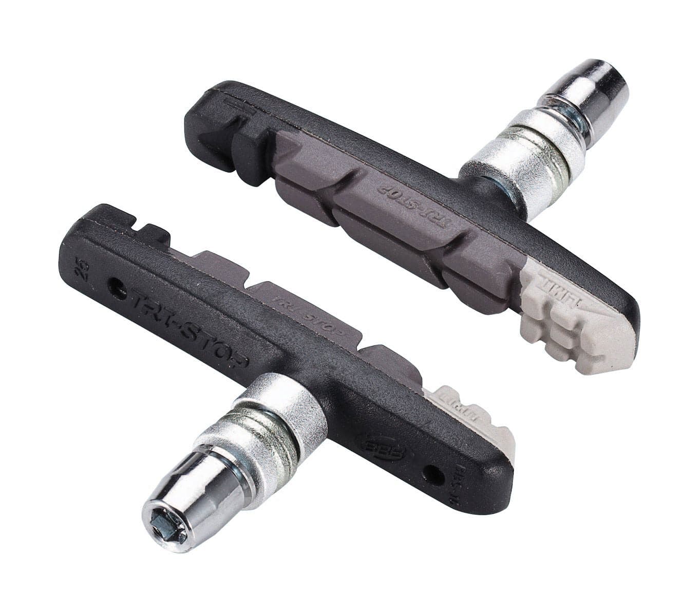 BBB BBS-16T TriStop triple colour Shimano V-brake pads, set of 2 pairs, bicycle components with colorful brake pad design.