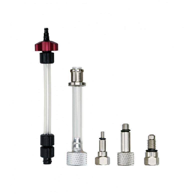 Jagwire DOT brake bleed fitting adaptor for secure bike brake maintenance, shown attached to brake system in workshop setting