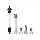 Jagwire DOT brake bleed fitting adaptor for secure bike brake maintenance, shown attached to brake system in workshop setting