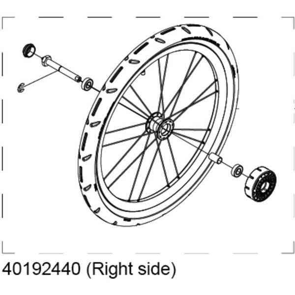 Thule right hand wheel assembly for Cross and Lite 17-X stroller, accessory replacement with visible wheel details.