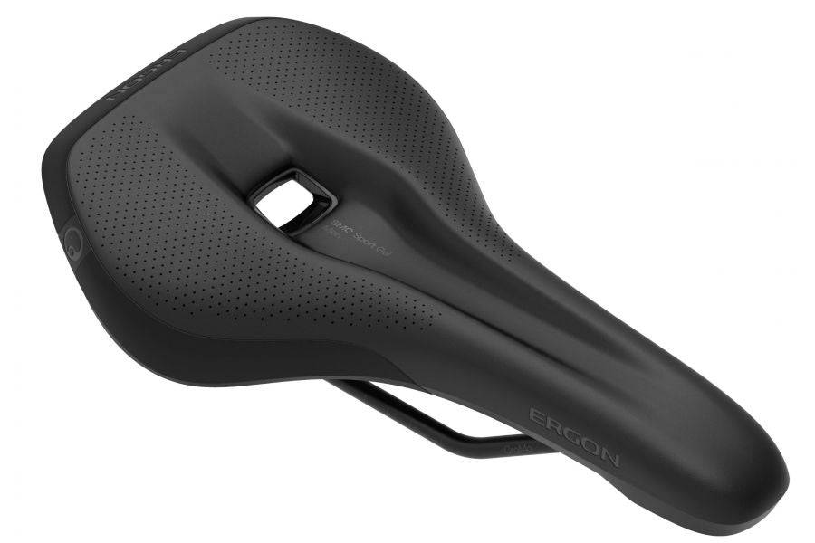 Ergon SMC Sport Gel men's MTB saddle with ergonomic design and gel padding, providing comfortable bike riding support.