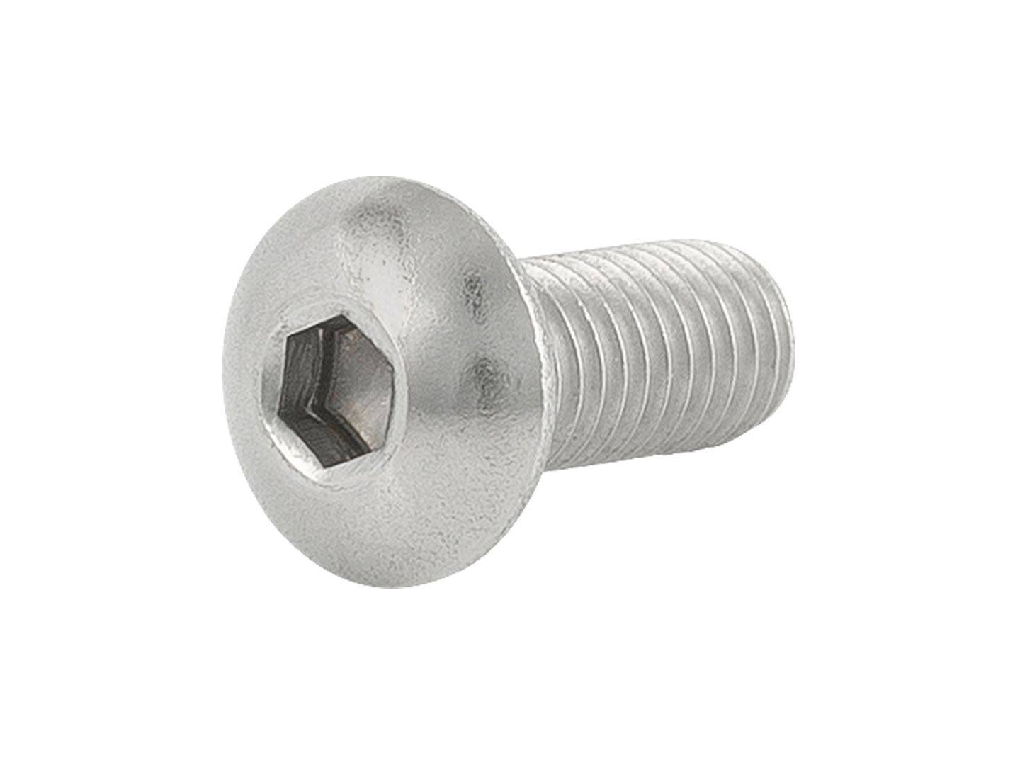 Trek M5x12mm silver button head cap screw for bicycle frames and accessories, showcasing the threaded metal component.