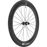 DT Swiss ARC 1100 DICUT rear disc brake carbon clincher wheel with 55x22mm dimensions, showcasing lightweight cycling component.