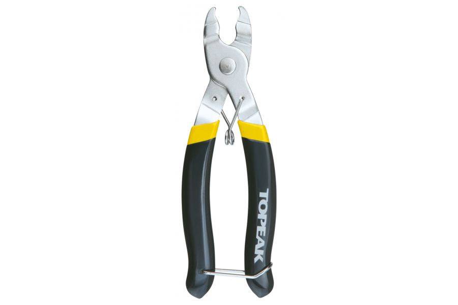 Topeak Powerlink pliers in black and yellow, a bike chain master link removal tool used for workshop chain maintenance.