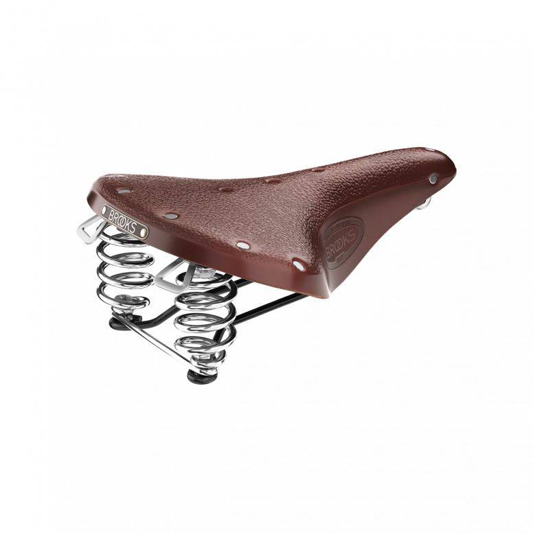 Brooks B67 Coil Spring saddle with chrome rails and micro-adjust seat post compatibility, designed for comfortable cycling.