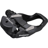 Shimano PD-RS500 SPD-SL road bike pedals with resin composite body and cleats, in black, for cycling components and upgrades.