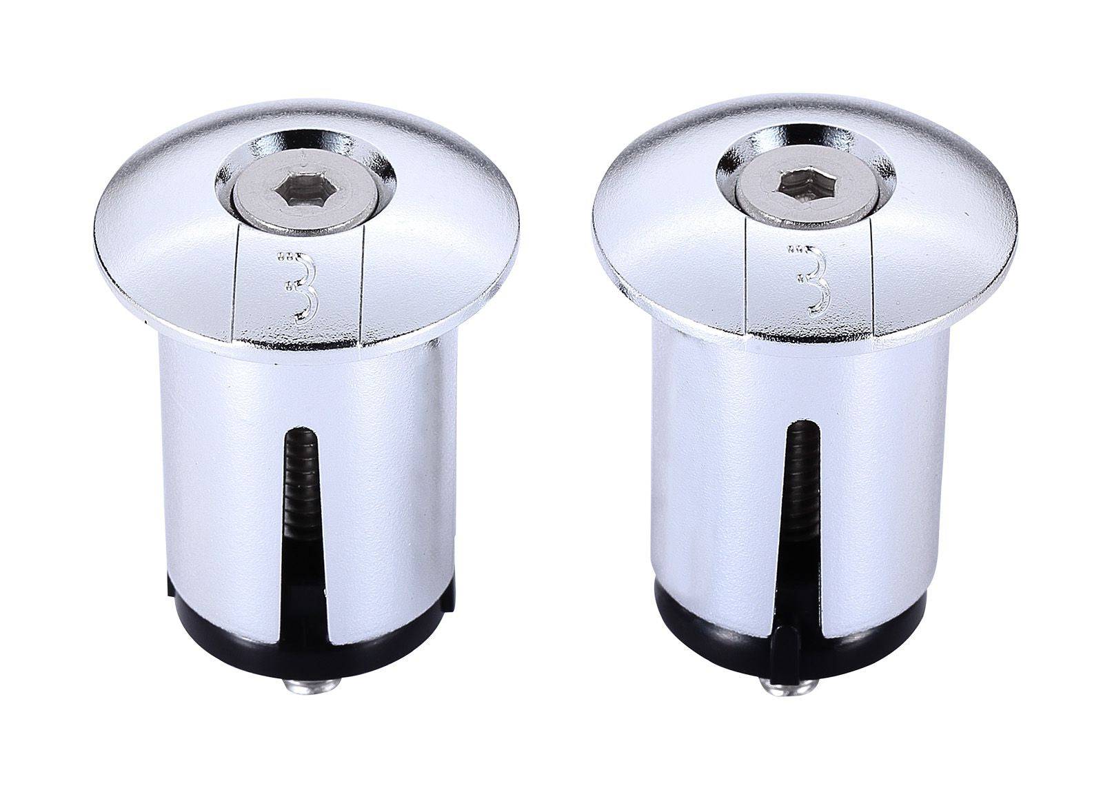 BBB Screwon End Caps BHT-96 for bar tape, black plastic handlebar end caps, designed to secure handlebar tape on bicycle handlebars.