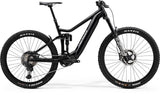 Merida eOne-Sixty 975 SE MY24 e-Mountain Bike for enduro trails in black and silver, featuring rugged frame and suspension components.