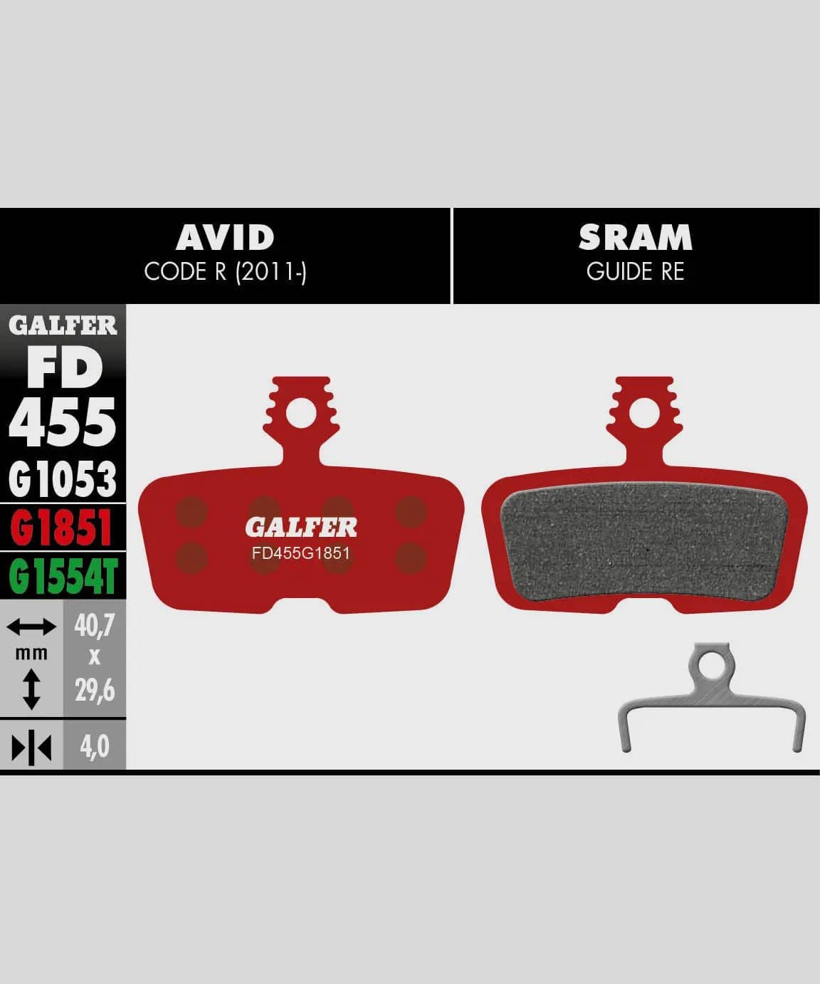 Galfer Advanced bike disc brake pads for trail, enduro, and e-MTB performance, shown in close-up view.