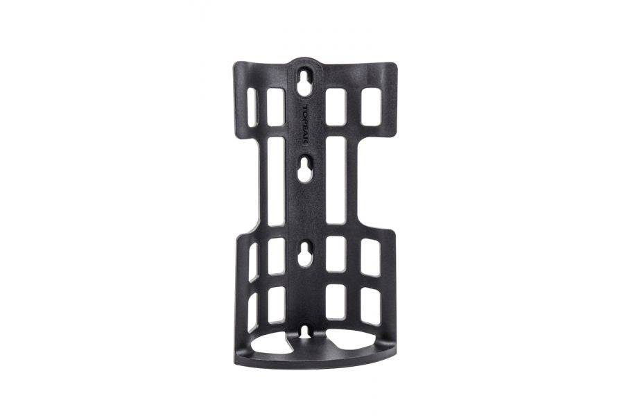 Topeak Versacage black bike cage with adjustable mount and tie-down straps for secure bike accessory storage.
