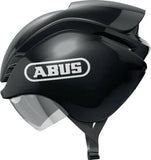 ABUS Gamechanger triathlon helmet with aerodynamic design and magnetic fastener, shown from side view with ventilation openings