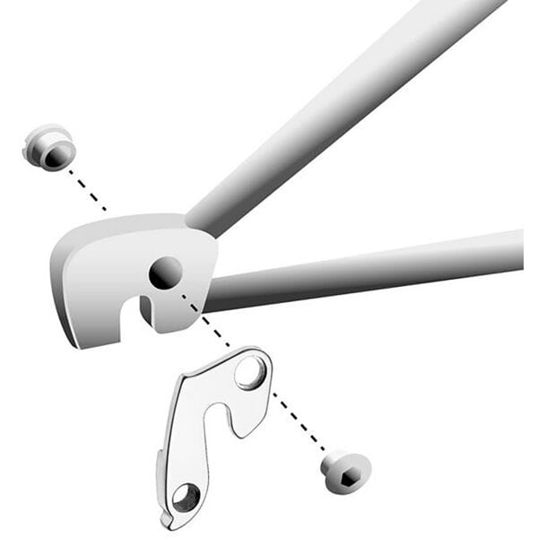 Durable M Part gear hanger replacement component for various bike brands, shown in close-up with mounting details.