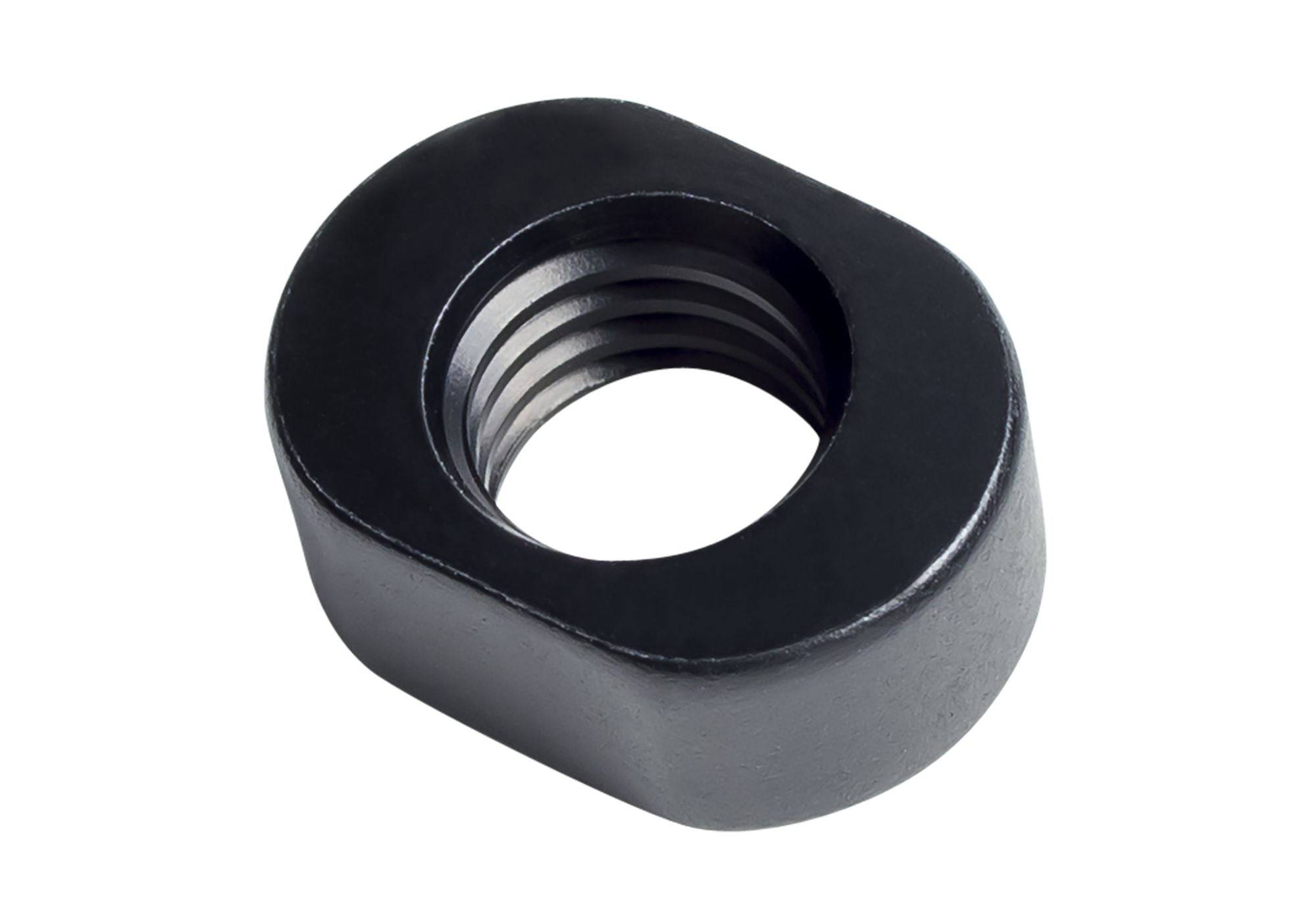 Black Trek full suspension rear shock mount nut for bike suspension components, securely attaching shock to the frame.