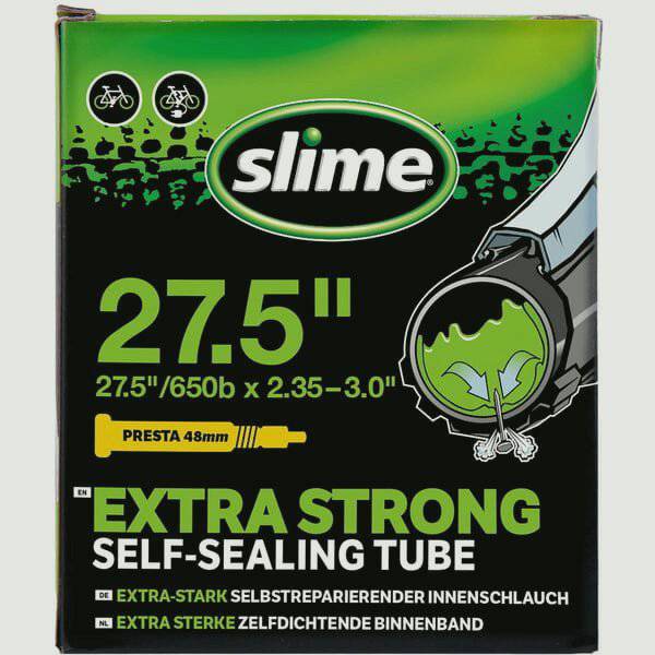 Slime Smart Tube bike inner tube with Presta valve, 27.5 x 2.35-3.0 inch size, including sealant for puncture protection.