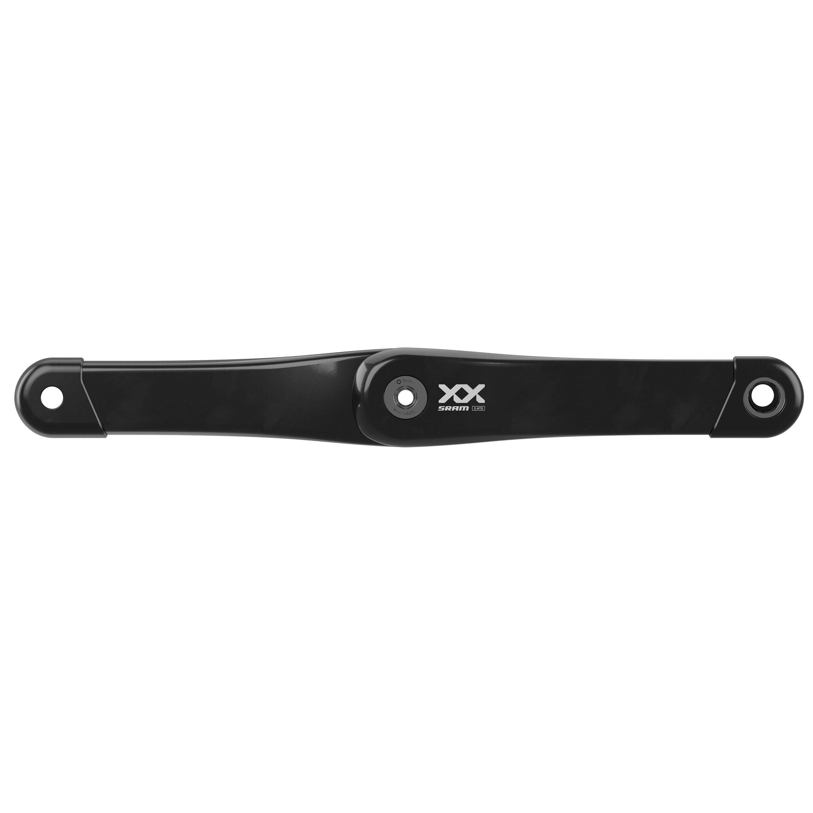 Sram XX ISIS crank arm assembly with self-extracting bolt for pedal assist bikes, showing the crank arm and bolt details.