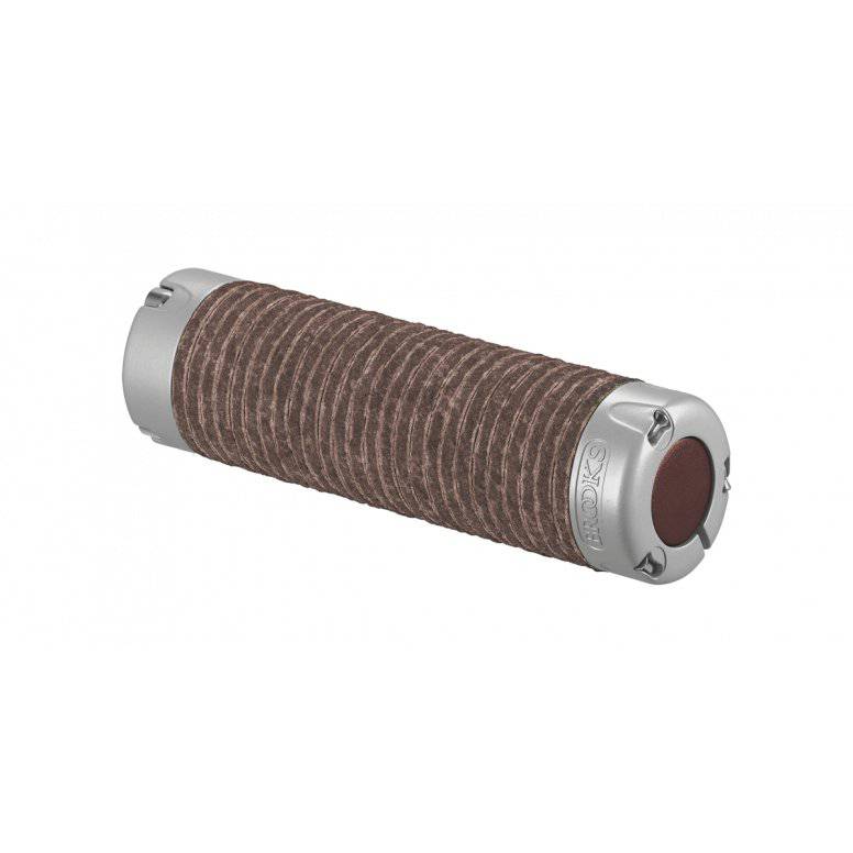 Brooks Plump Leather Bike Grips with customizable length and durable comfort, shown on a bicycle handlebar.
