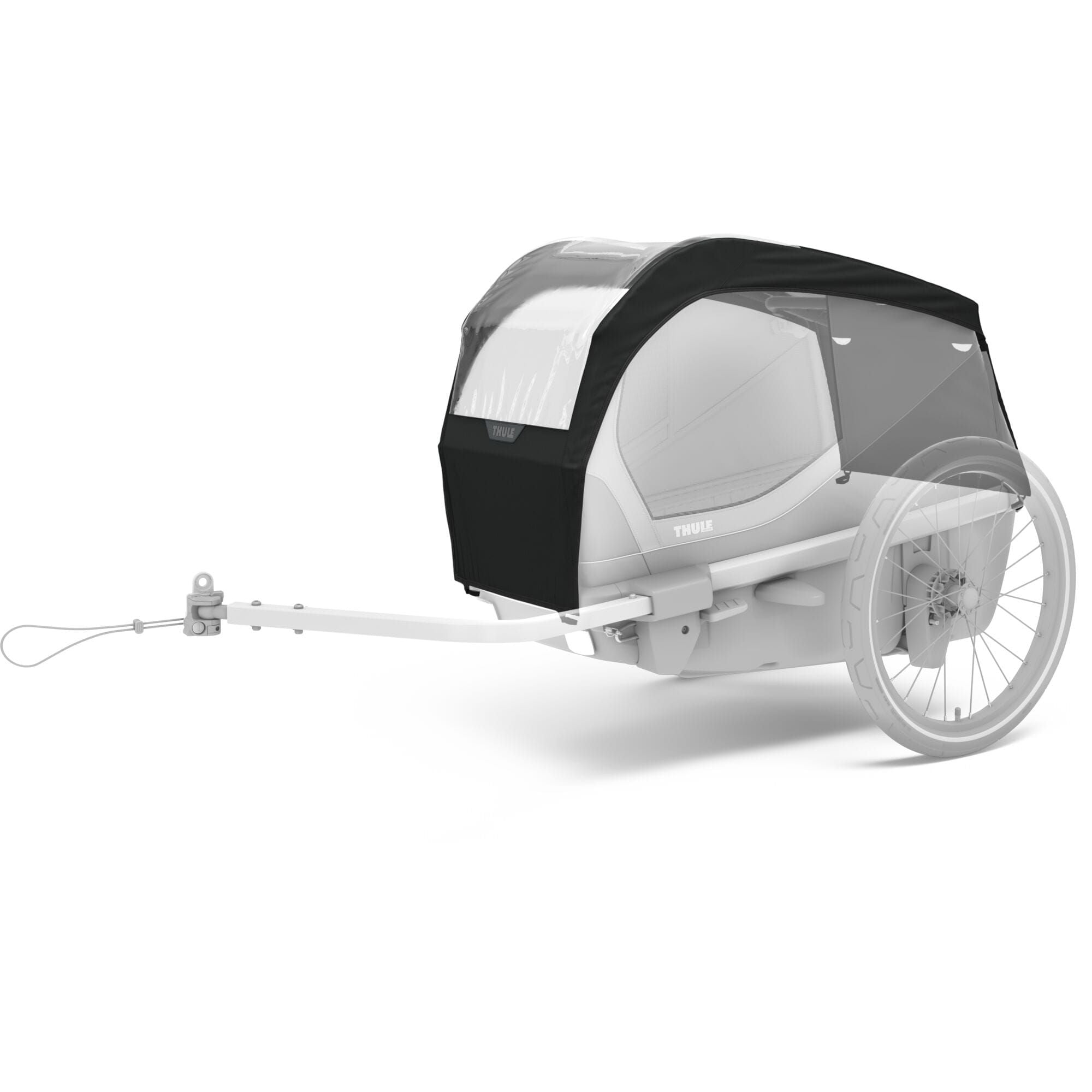 Thule Bexey large dog rain cover for bike trailer with clear window, waterproof accessories for pet protection.