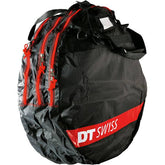 DT Swiss wheel bag for up to three bike wheels, made of protective material, designed for secure storage and transportation.