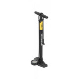 Topeak JoeBlow Sport EX yellow floor pump with SmartHead for Presta and Schrader valves, shown with digital gauge and handle