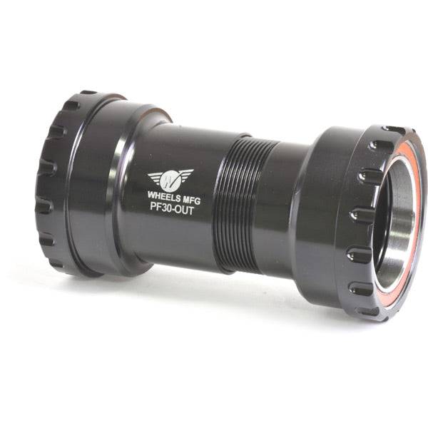 Wheels Manufacturing PF30 outboard angular contact bearings for 30mm cranksets, showing close-up of bearing components