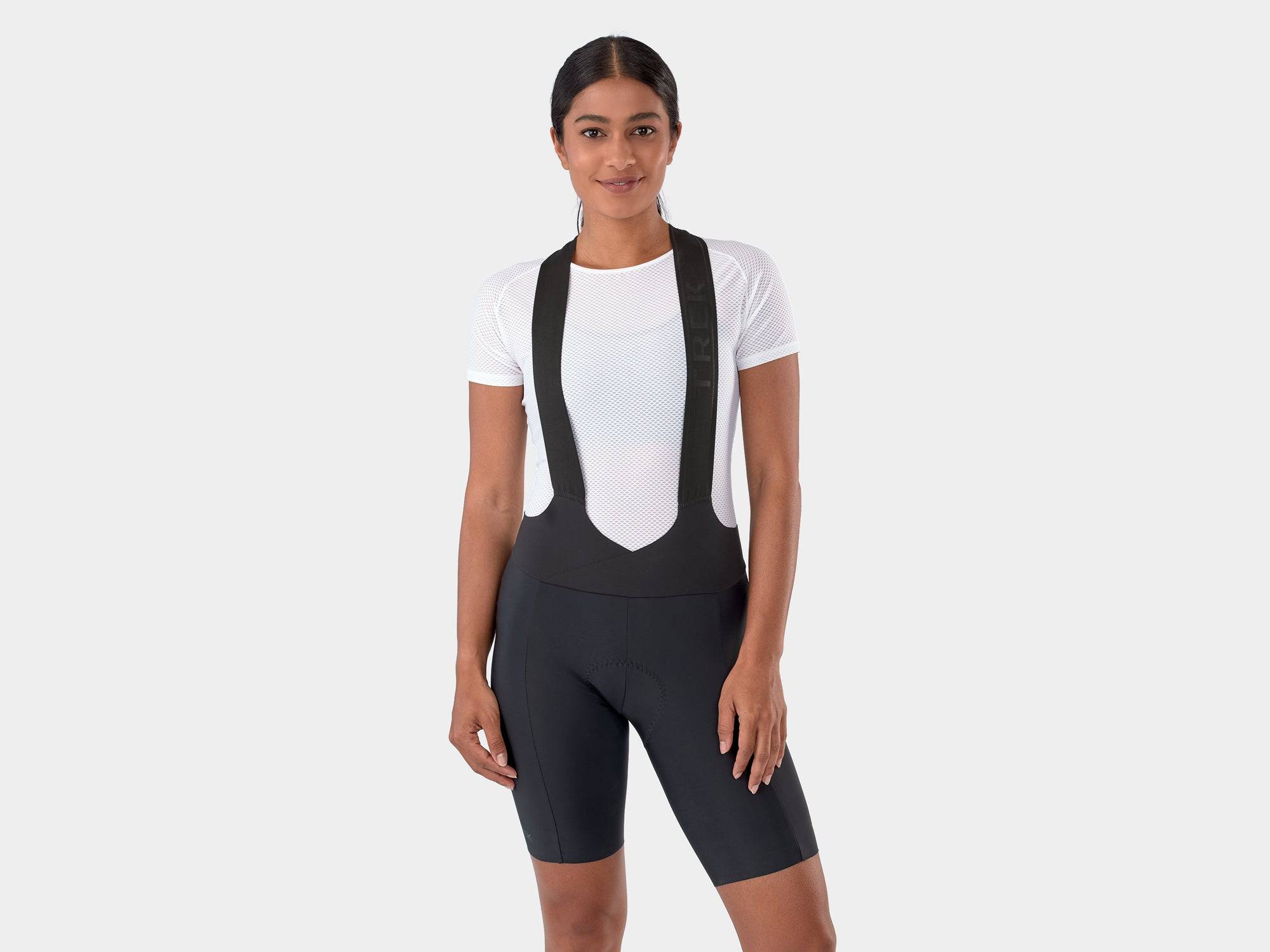 Trek Velocis women's cycling bib shorts showing breathable fabric and eco-friendly performance gear for women cyclists