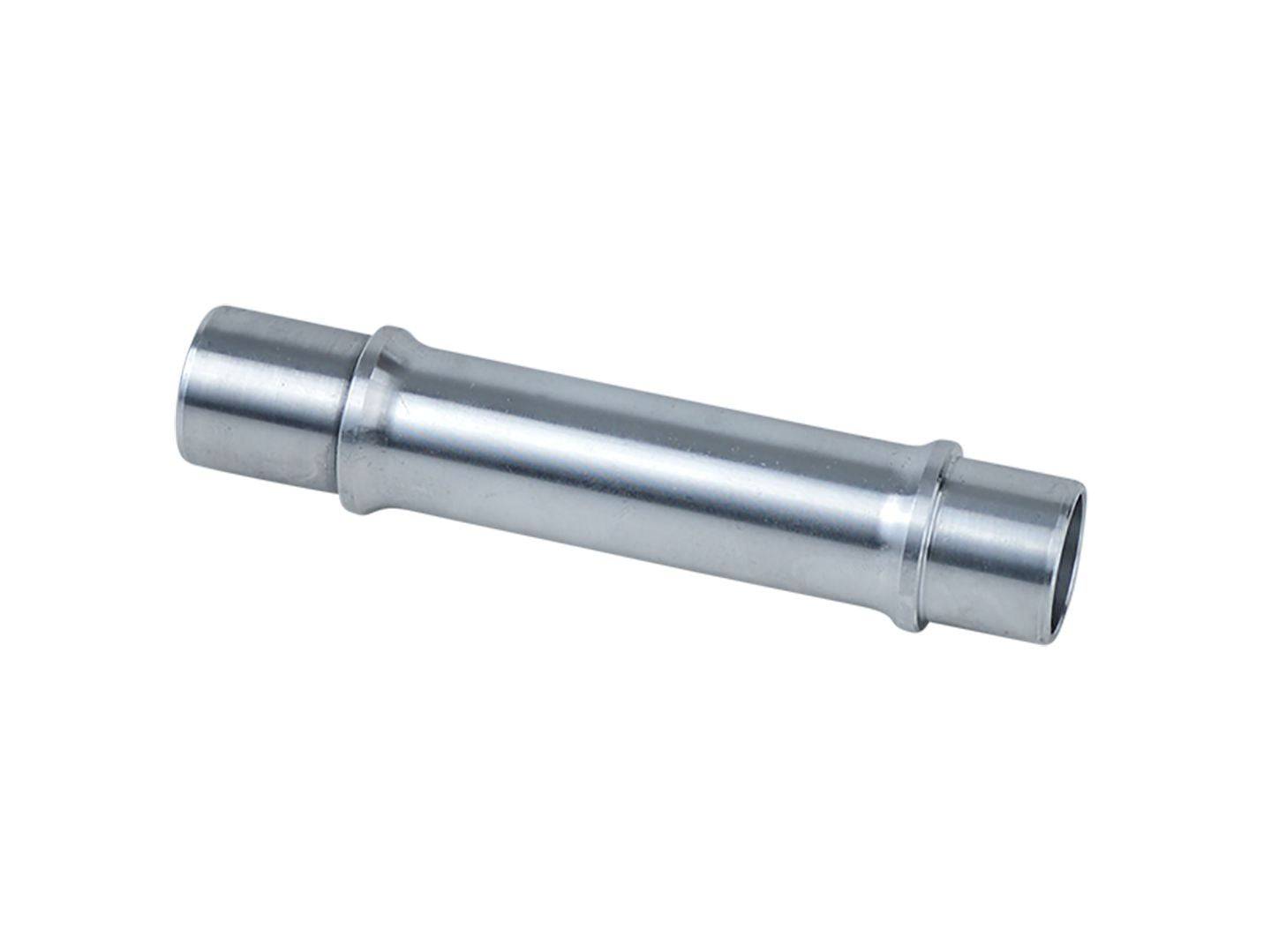 Bontrager DT240 Silver 100mm OLD front or rear hub axle component showing the sleek metal design and branding on the axle