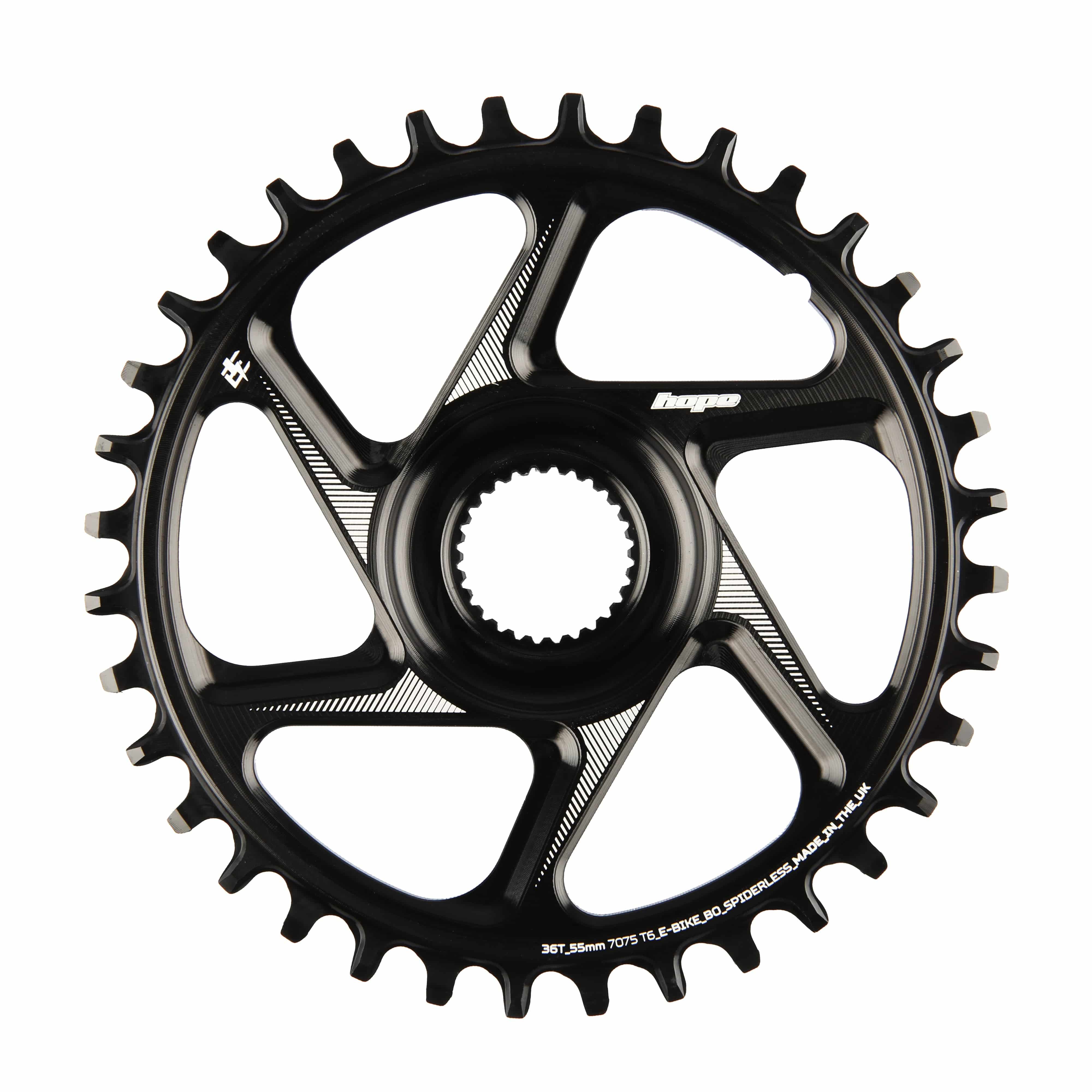 Hope R22 E-Bike Spiderless Retainer Ring for Bosch Gen 4 systems, black chain retention component for e-bike drivetrain.