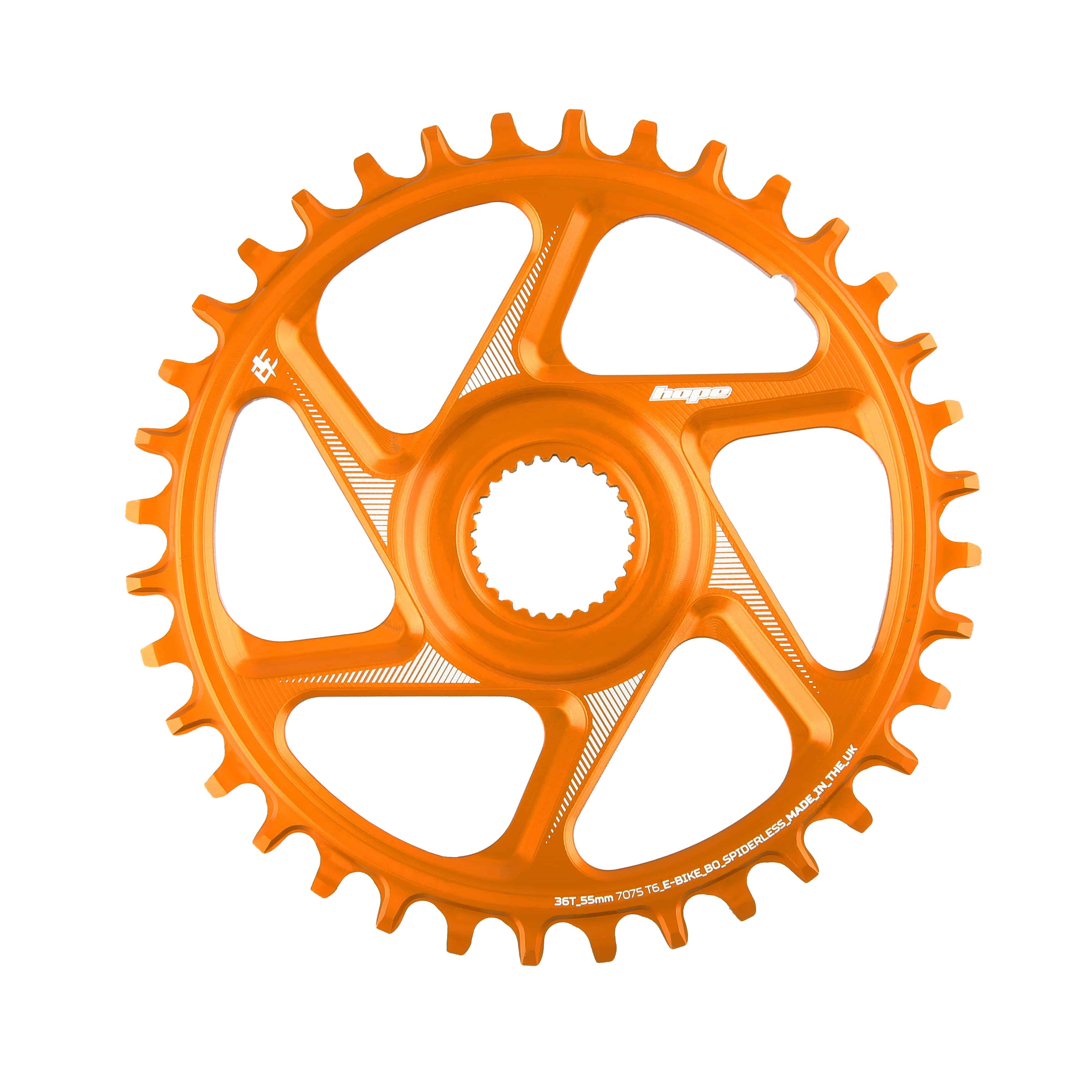 Hope R22 E-Bike spiderless retainer ring for Bosch Gen 4 systems, chain retention component in orange.