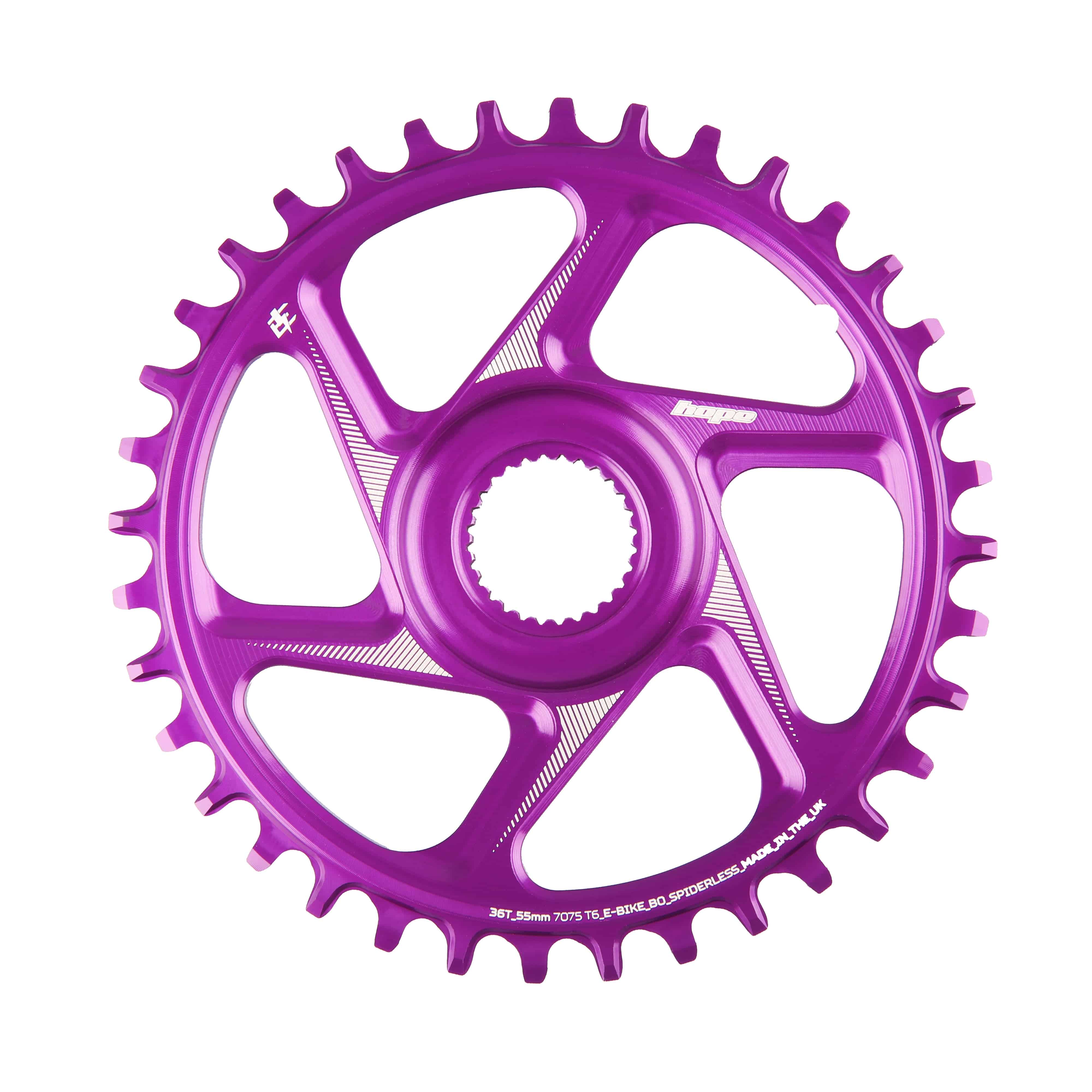 Hope R22 E-Bike spiderless retainer ring for Bosch Gen 4 systems, chain retention component in purple, designed for e-bike drivetrain.