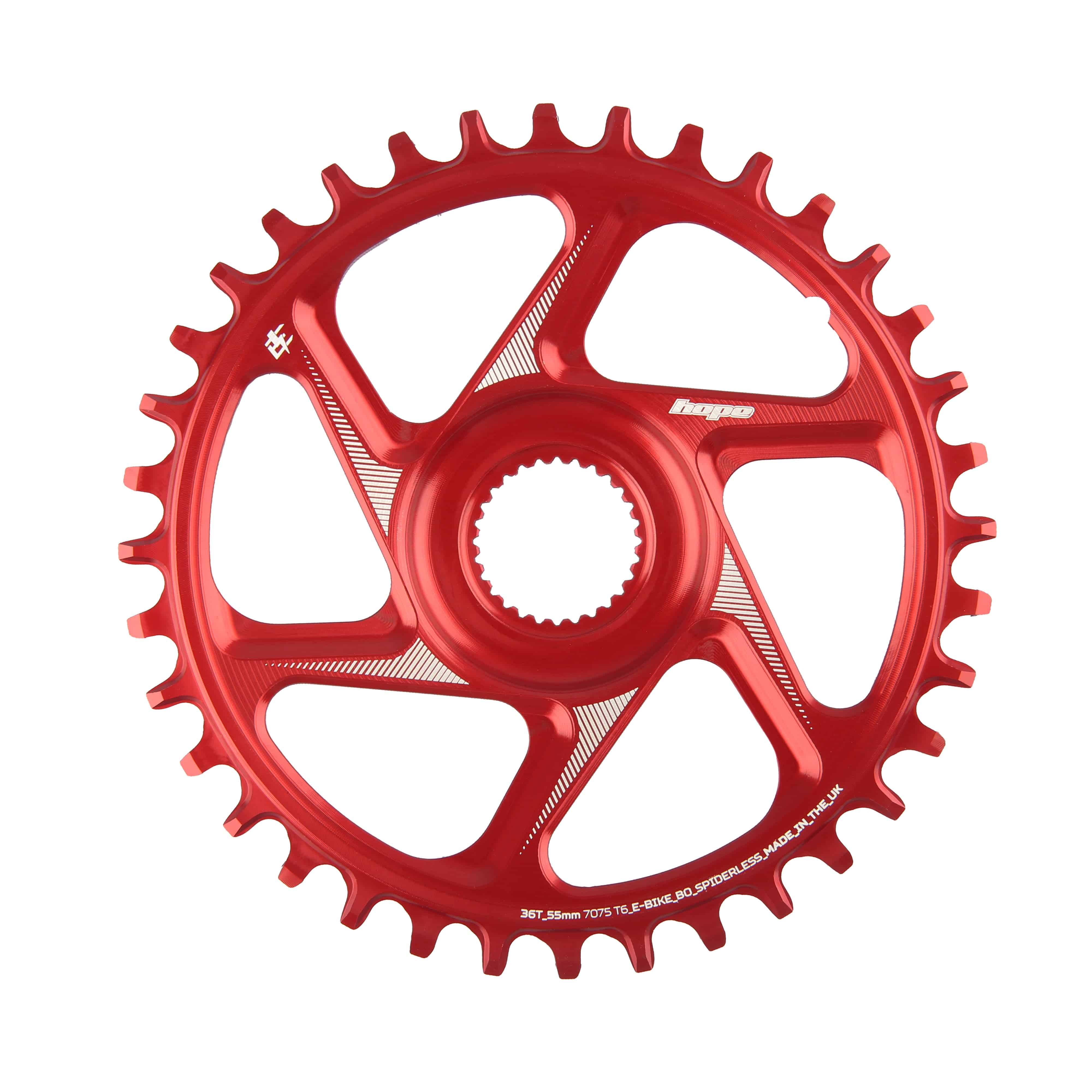 Hope R22 E-Bike spiderless retainer ring for Bosch Gen 4 systems, chain retention component with red finish.