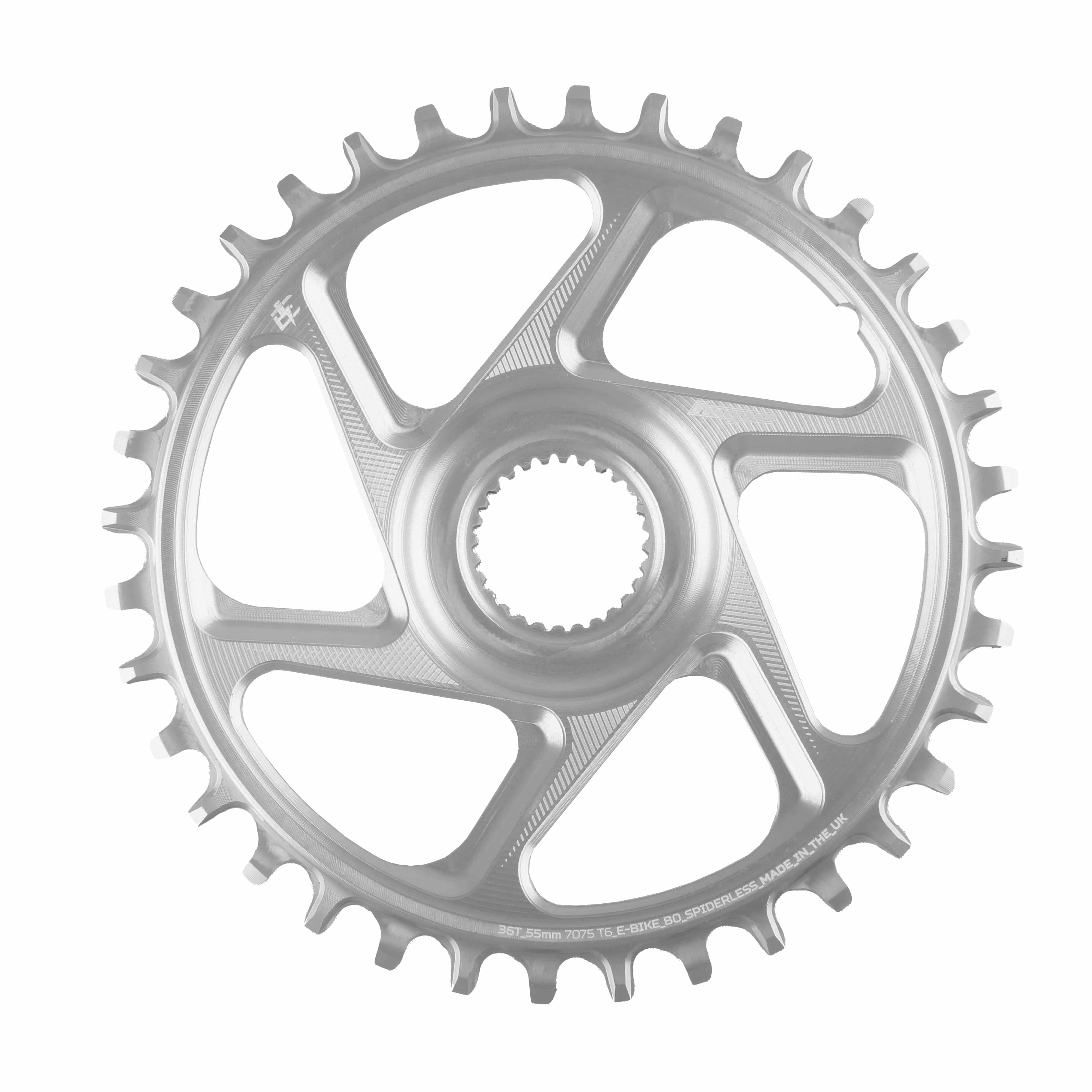Hope R22 E-Bike spiderless retainer ring for Bosch Gen 4 systems, silver chain retention component for e-bike drivetrain.