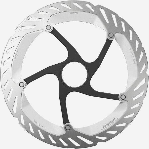 Shimano Deore XT RT-CL800 Ice Tech 203mm center lock brake rotor with silver finish and vented design for mountain bikes
