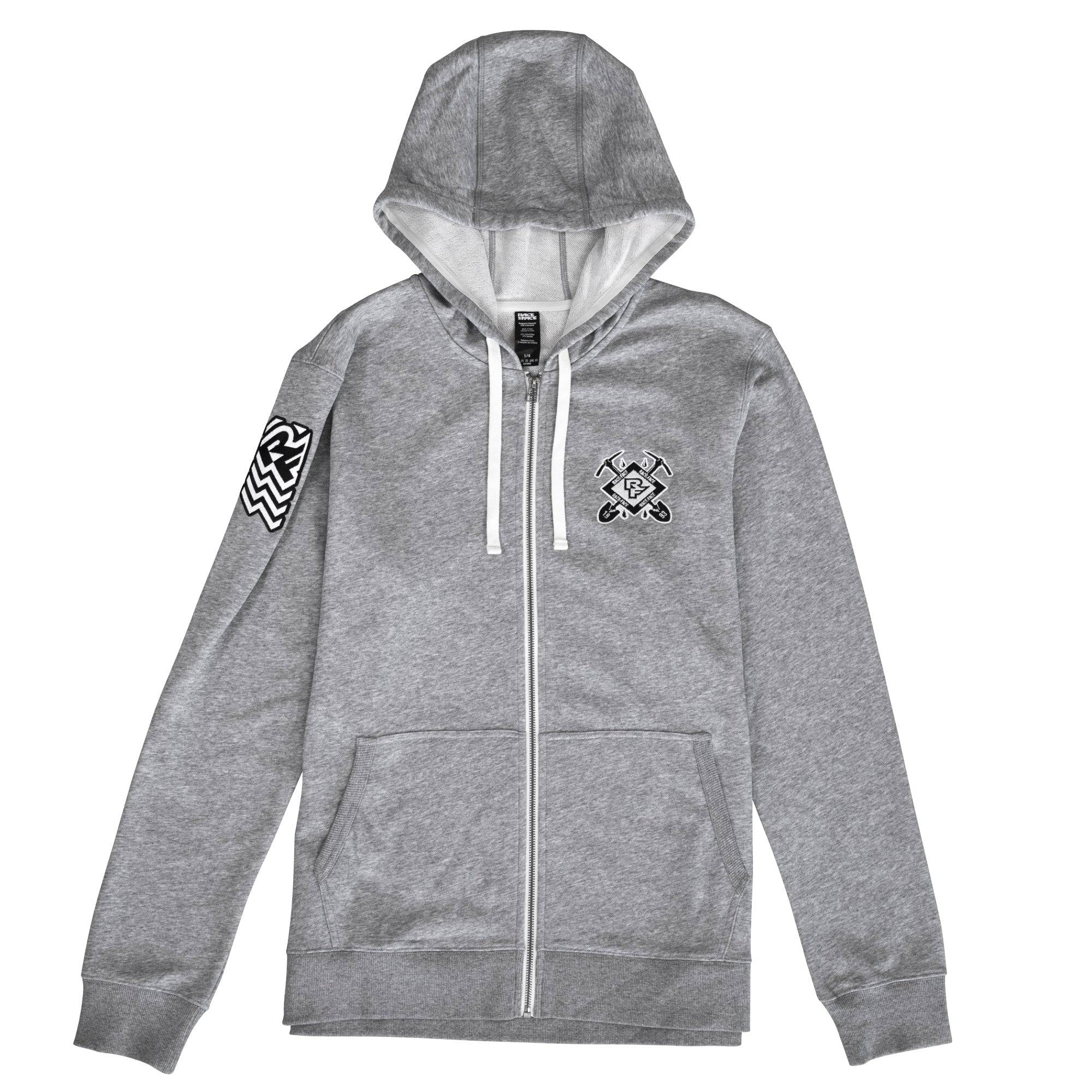 Race Face Crest unisex zip hoodie jersey for MTB casual riding and layering, featuring a comfortable fit and sporty design.