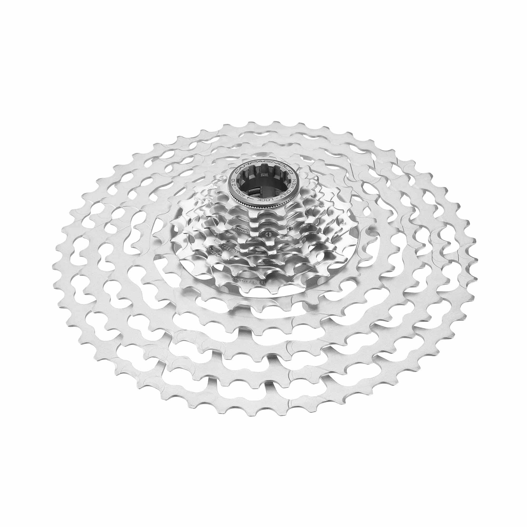Campagnolo Ekar GT 13-speed gravel and all-road cycling cassette with 9-48T gears, showcasing the component's design and teeth.