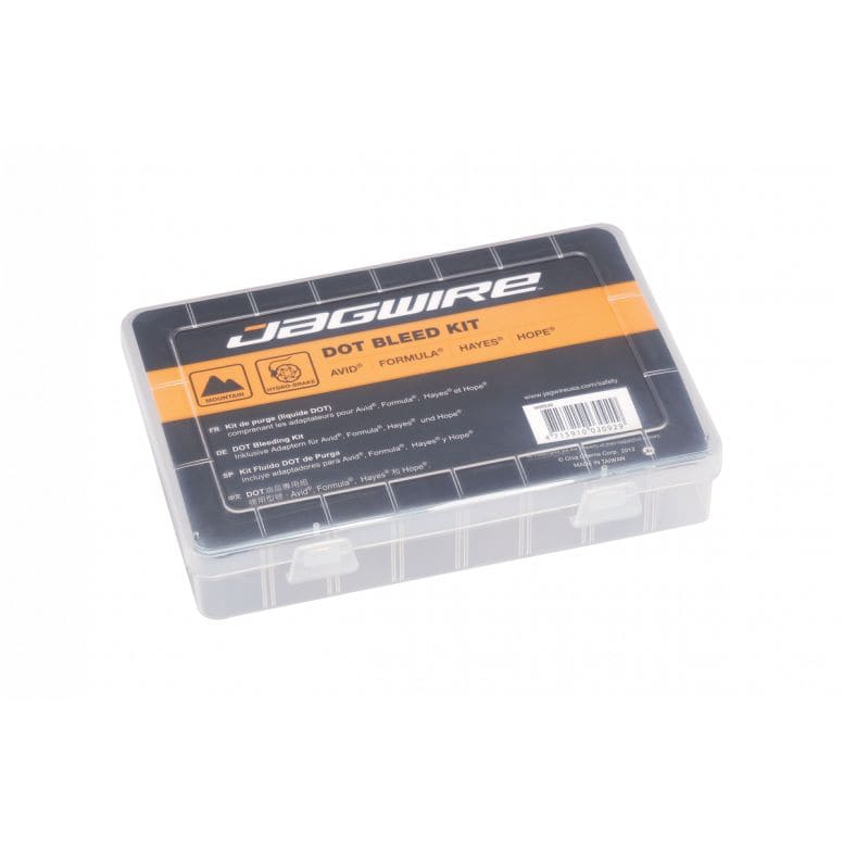 Jagwire Pro DOT Hydraulic Disc Brake Bleed Kit in black, designed for Avid SRAM brakes, used for brake maintenance and bleeding.
