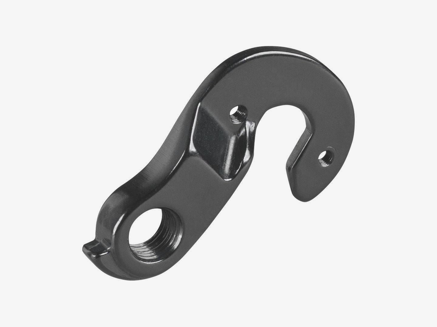 Trek Hyena Gen 2 rear derailleur hanger bolt-on in black, rear drive side component for mountain bikes, 144.4mm length.