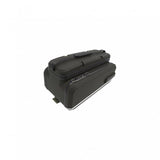 Topeak E-xplorer TrunkBag in black with expandable panniers for eBike battery storage and bike accessories.