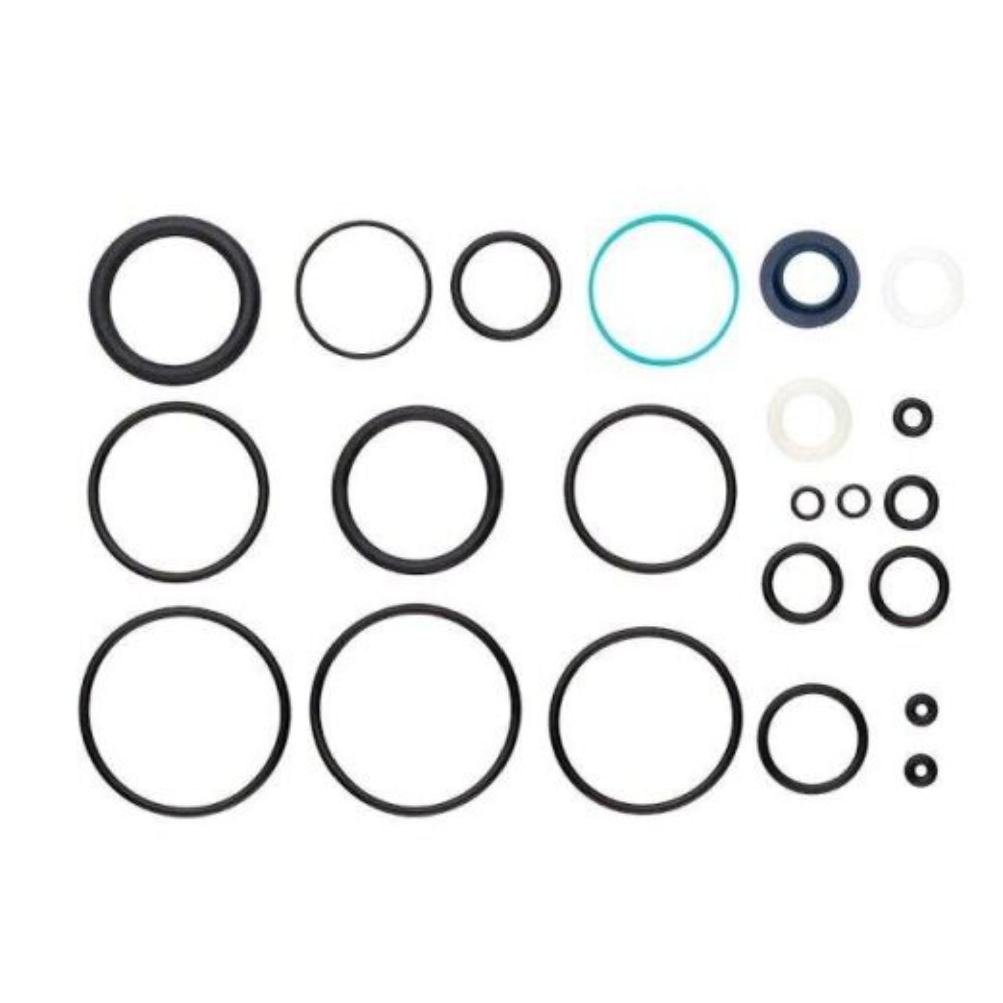 Fox DHX2 2021 shock rebuild seal kit with replacement seals and components for suspension maintenance, compatible with Fox DHX2 shocks.