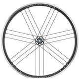 Campagnolo Zonda C17 road wheelset with 22.5mm wide clincher rim for 25-28mm tires, showcasing aerodynamic spokes and lightweight design.