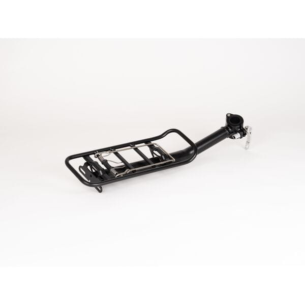 M Part Tour AVS seatpost rear pannier rack in black for AVS-compatible bike bags, designed for bike accessories and storage.