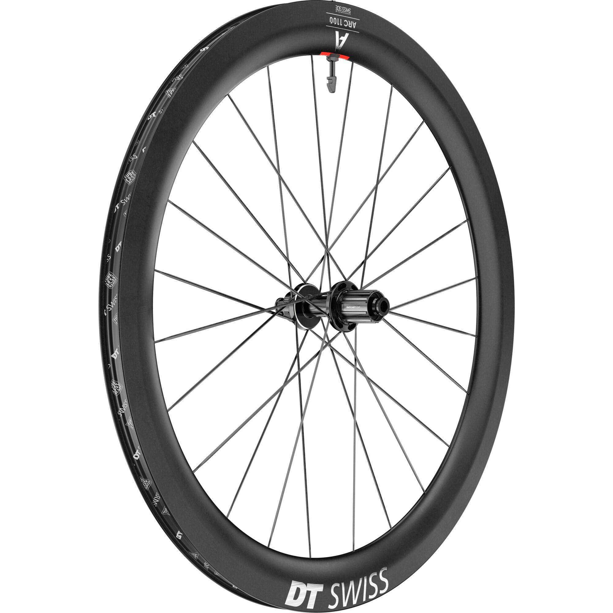 DT Swiss ARC 1100 DICUT rear disc brake wheel with carbon clincher rim, 55x22mm, lightweight cycling component.