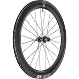 DT Swiss ARC 1400 DICUT rear carbon clincher disc brake wheel with 65x22mm rim, showing the sleek design and disc brake compatibility.