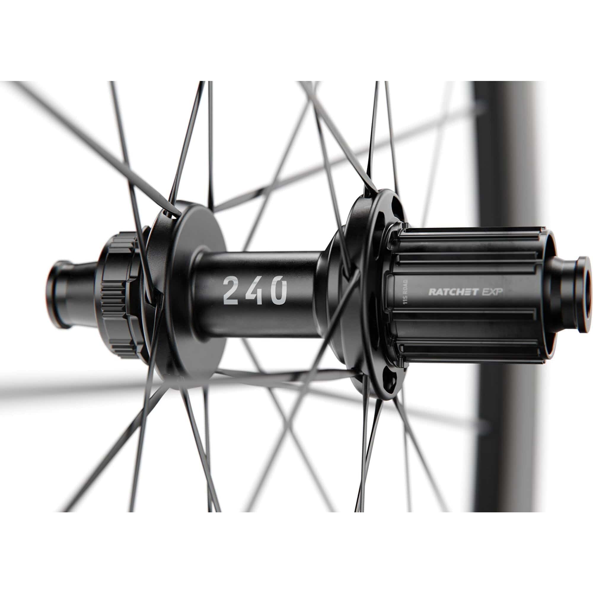 DT Swiss ARC 1400 DICUT rear carbon clincher disc brake wheel with 85x22mm rim, showcasing the sleek, aerodynamic design.