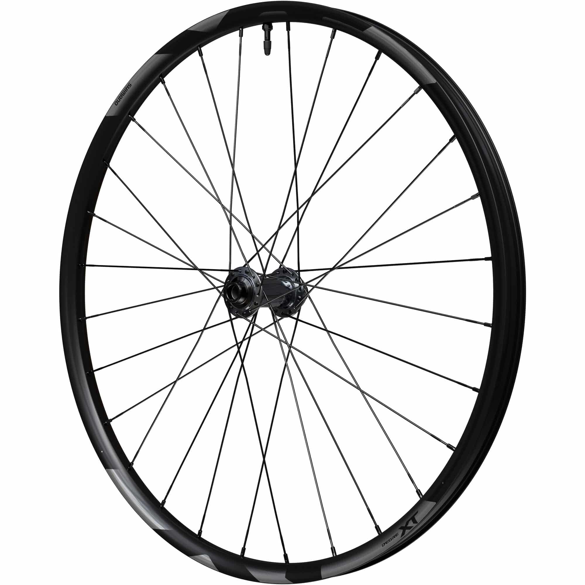 Shimano Deore XT M8200 27.5-inch front wheel with 15x110mm E-Thru axle and Center Lock disc brake interface.