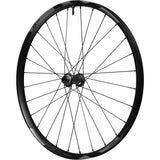 Shimano Deore XT M8200 27.5-inch front wheel with 15x110mm E-Thru axle and center lock disc brake mount.