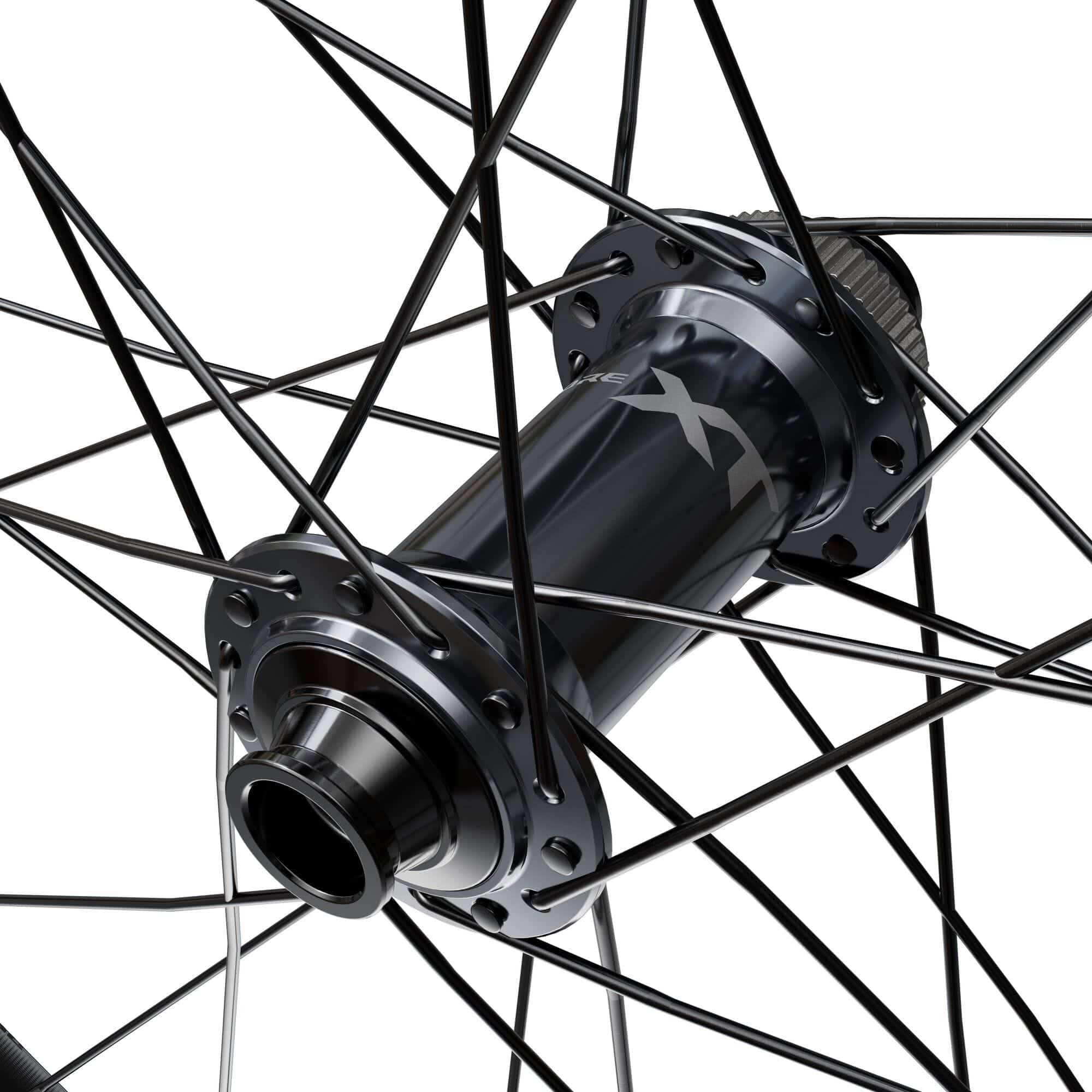 Shimano Deore XT M8200 27.5-inch front wheel with 15x110mm E-Thru hub and center lock disc for mountain bikes.