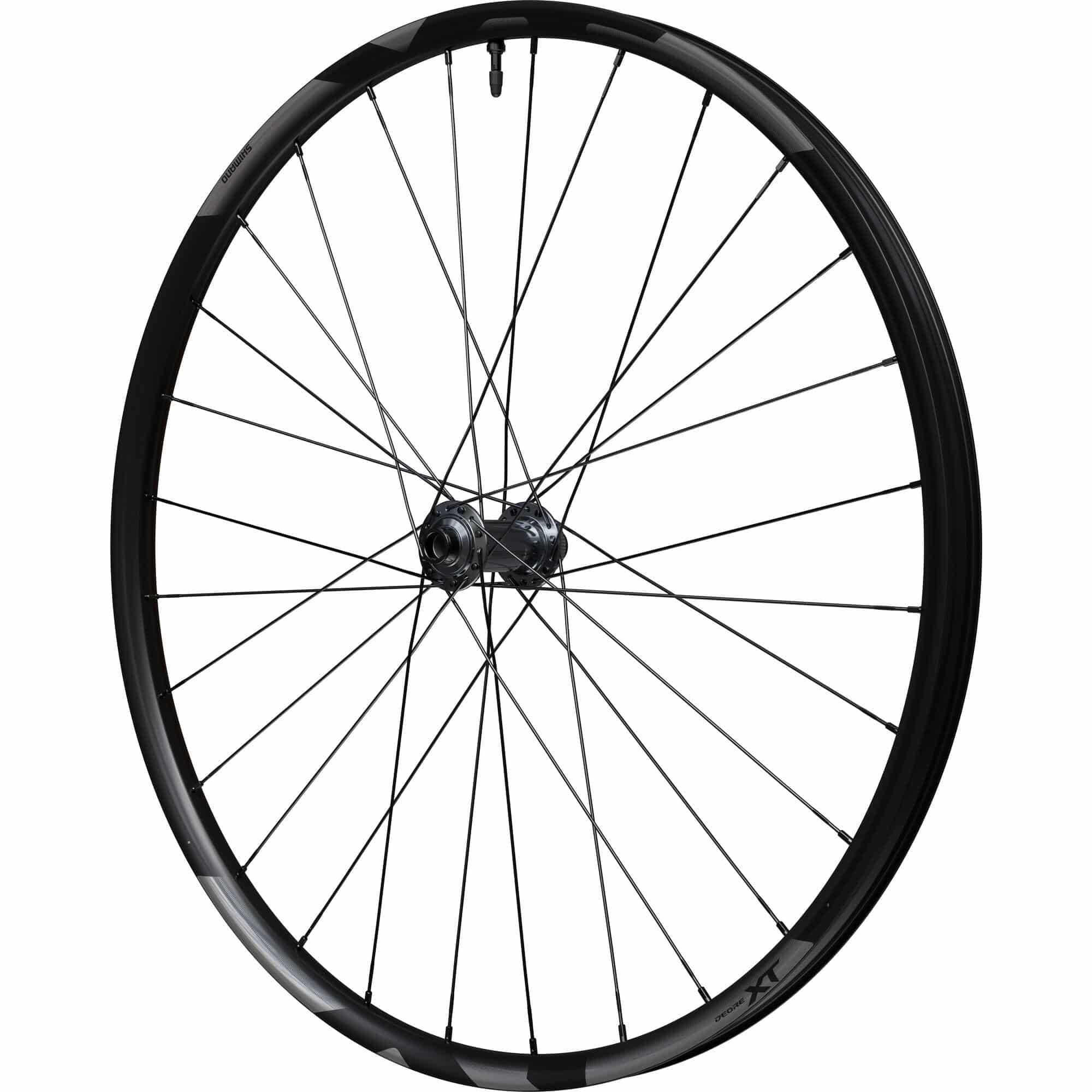 Shimano Deore XT M8200 29er front wheel with 15x110mm E-thru axle and Center Lock disc brake mount, bike component for mountain biking.