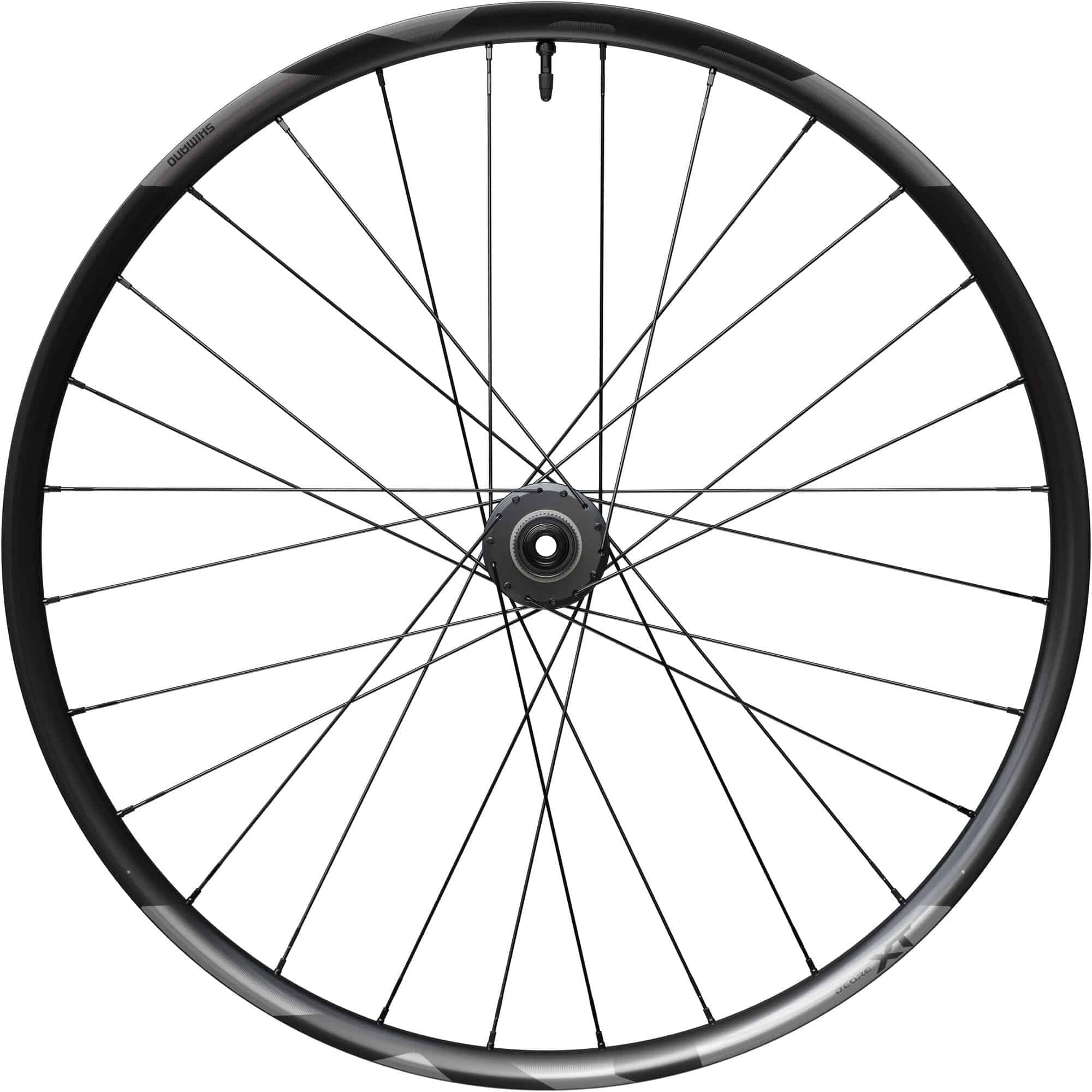 Shimano Deore XT M8200 27.5-inch rear wheel with 12-speed hub, 12x148mm center lock disc for mountain bikes.